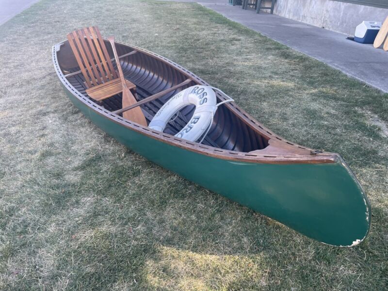 Old Town Sq Stern Model Canoe Wood Canvas Complete Original Boat