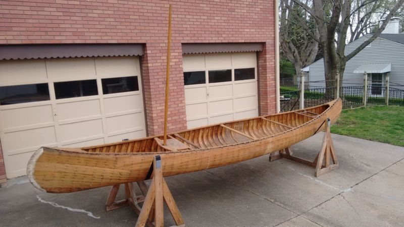 Vintage Old Town Wood &amp; Canvas Sailing Canoe For 