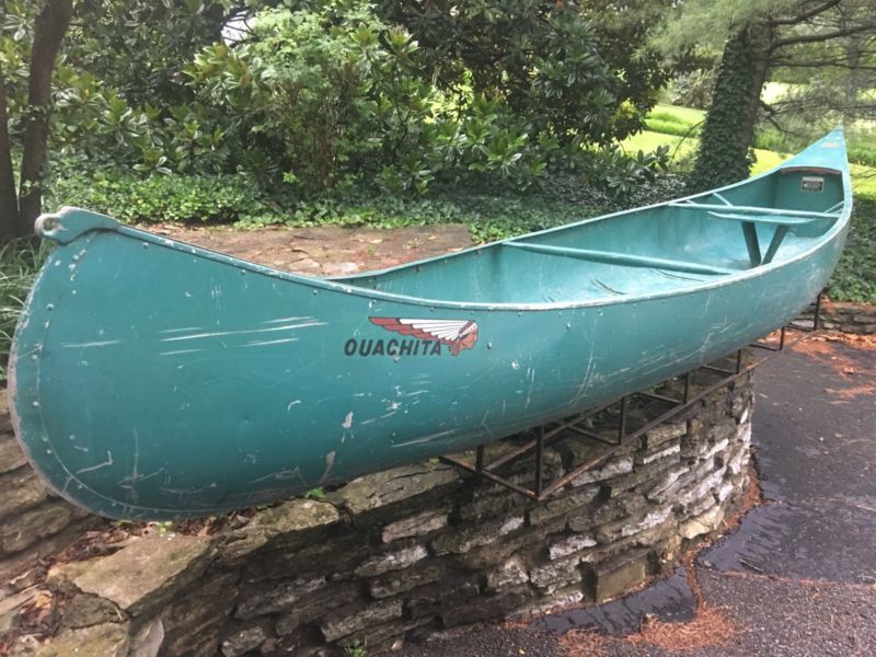 Vintage 15 Foot Ouachita Canoe Aluminum Riveted 4 Person 