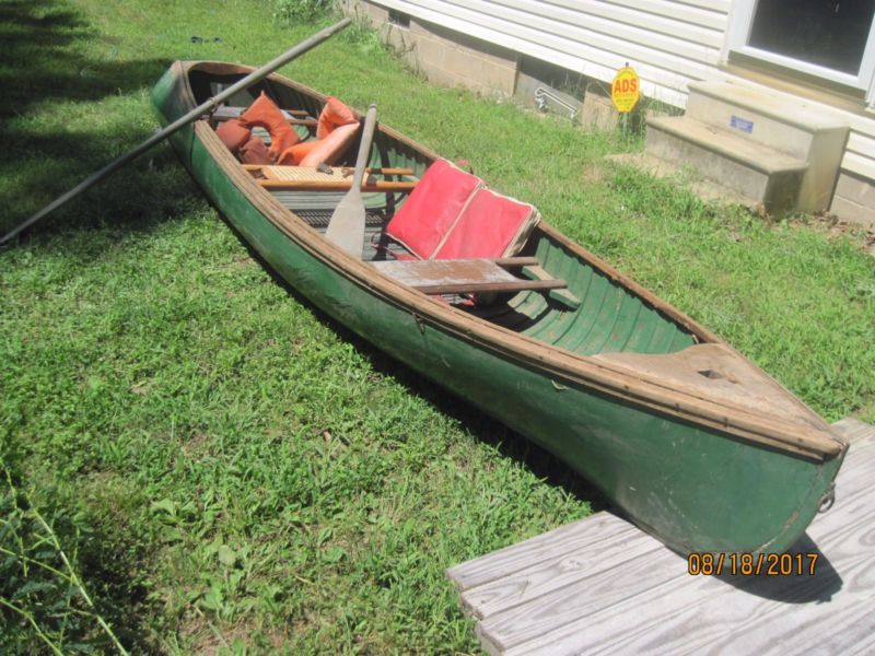 penn yan kingfisher wood canvas canoe, motor boat, row