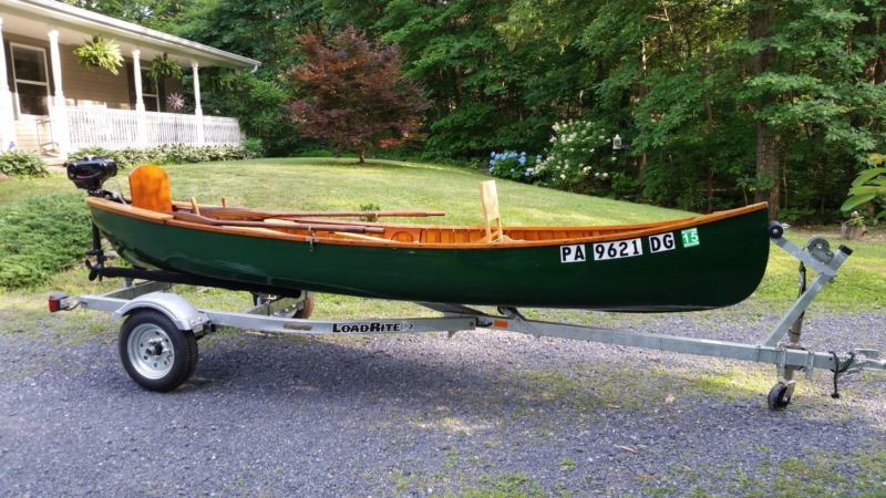 canoe, 14' cedar/canvas maine guide with trailer & motor