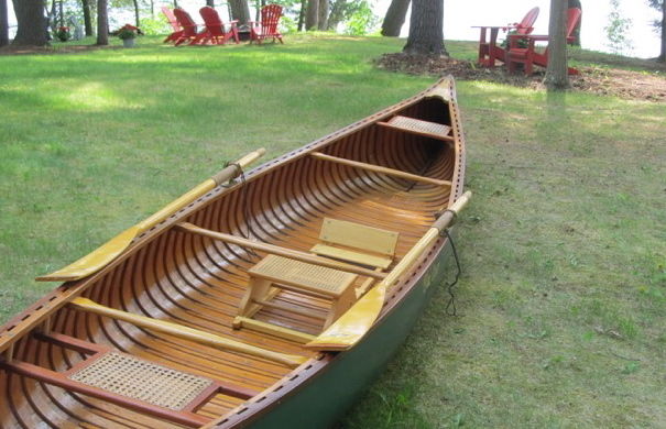 old town guide model canoe 20' wood canvas nice