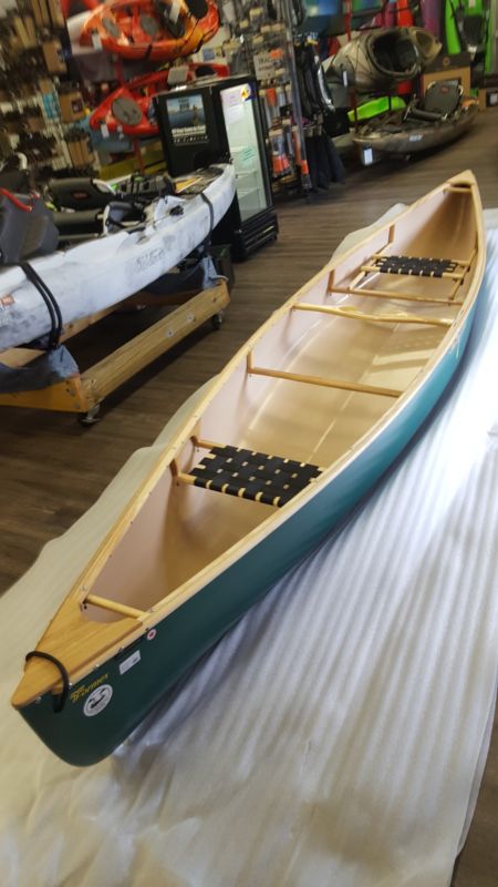 lightweight canoe equif avalon 16 with wood gunwales for