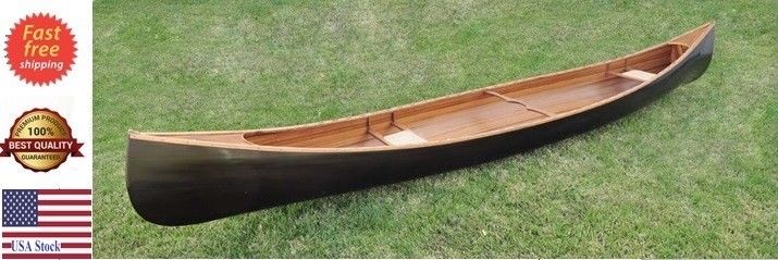 real handcrafted dark stained canoe 18ft & paddles red