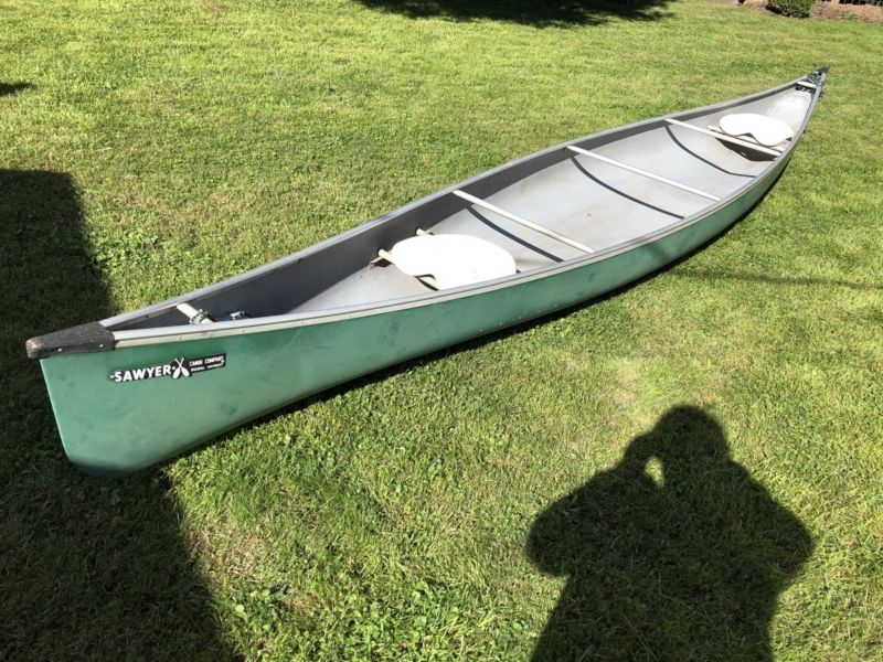 🔥🔥🔥very Nice Rare Sawyer Canoe 2 Seater 18FT Made In Usa for sale from