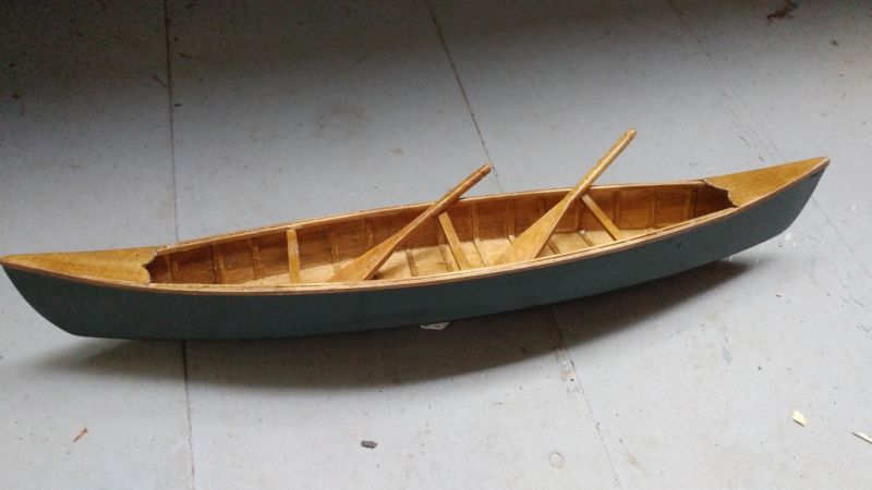 Vintage Miniature Canoe Wood With Paddles Oars 16 In Mini 