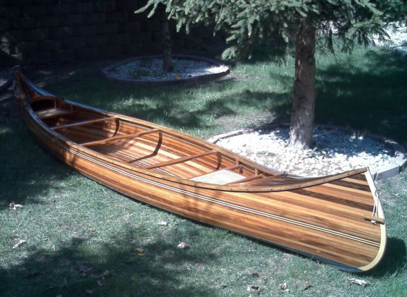 wood strip built canoe 17' l wooden boat without ribs