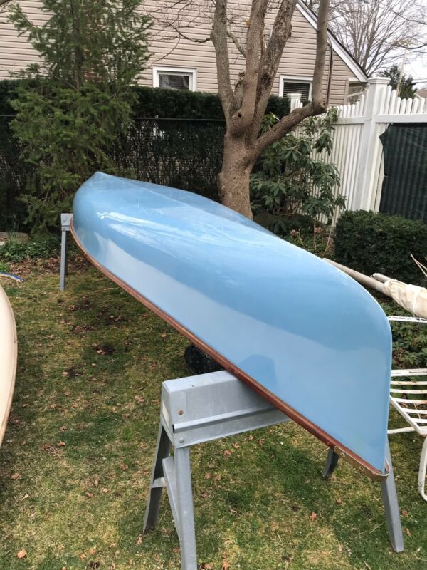 Rare 1970’s Grumman 16’ Fiberglass Canoe Blue With Wood Trim for sale