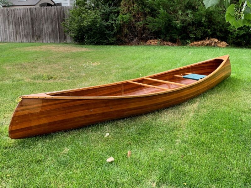 Handbuilt Woodstrip Fiberglass Epoxy Canoe for sale from United States