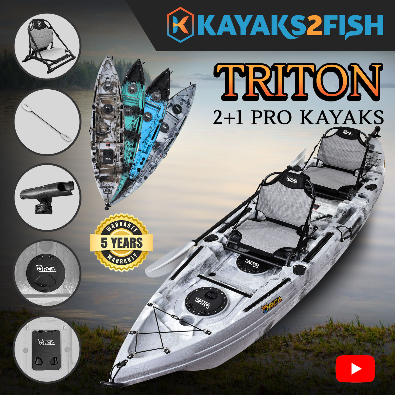 Kayaks2Fish Triton Arctic 3.7M Tandem Double Fishing Family Kayak ...