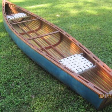 Vintage Trailcraft Wood Canvas Canoe Square Back 14.5 Ft 