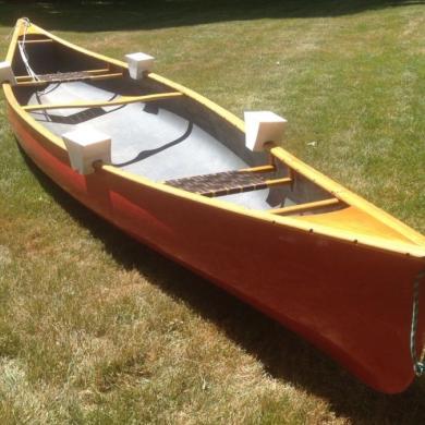 vintage mad river canoe 16.5' fiberglass w/ wooden