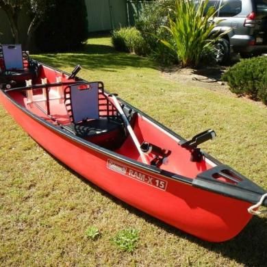 Canoe Coleman Ram-X 15. Set Up For Fishing With Rod Holds And